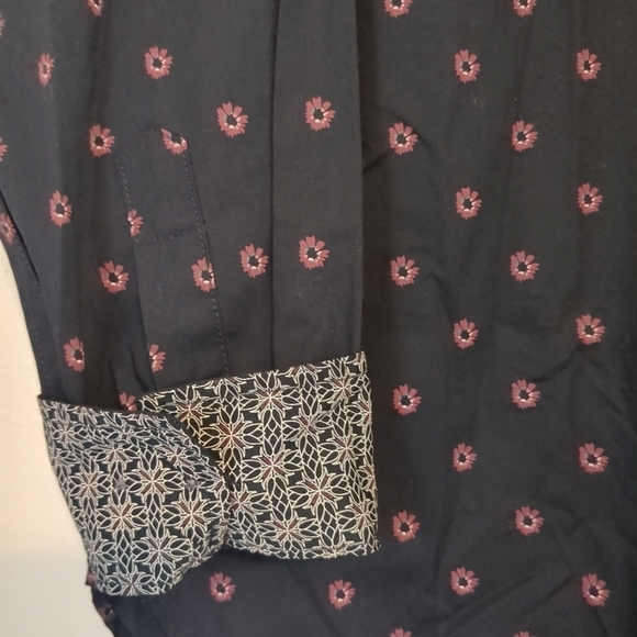 NWT Ted Baker Shirt Men's Large Black Floral Luxury Flipp Cuff Button Down - Picture 2 of 10